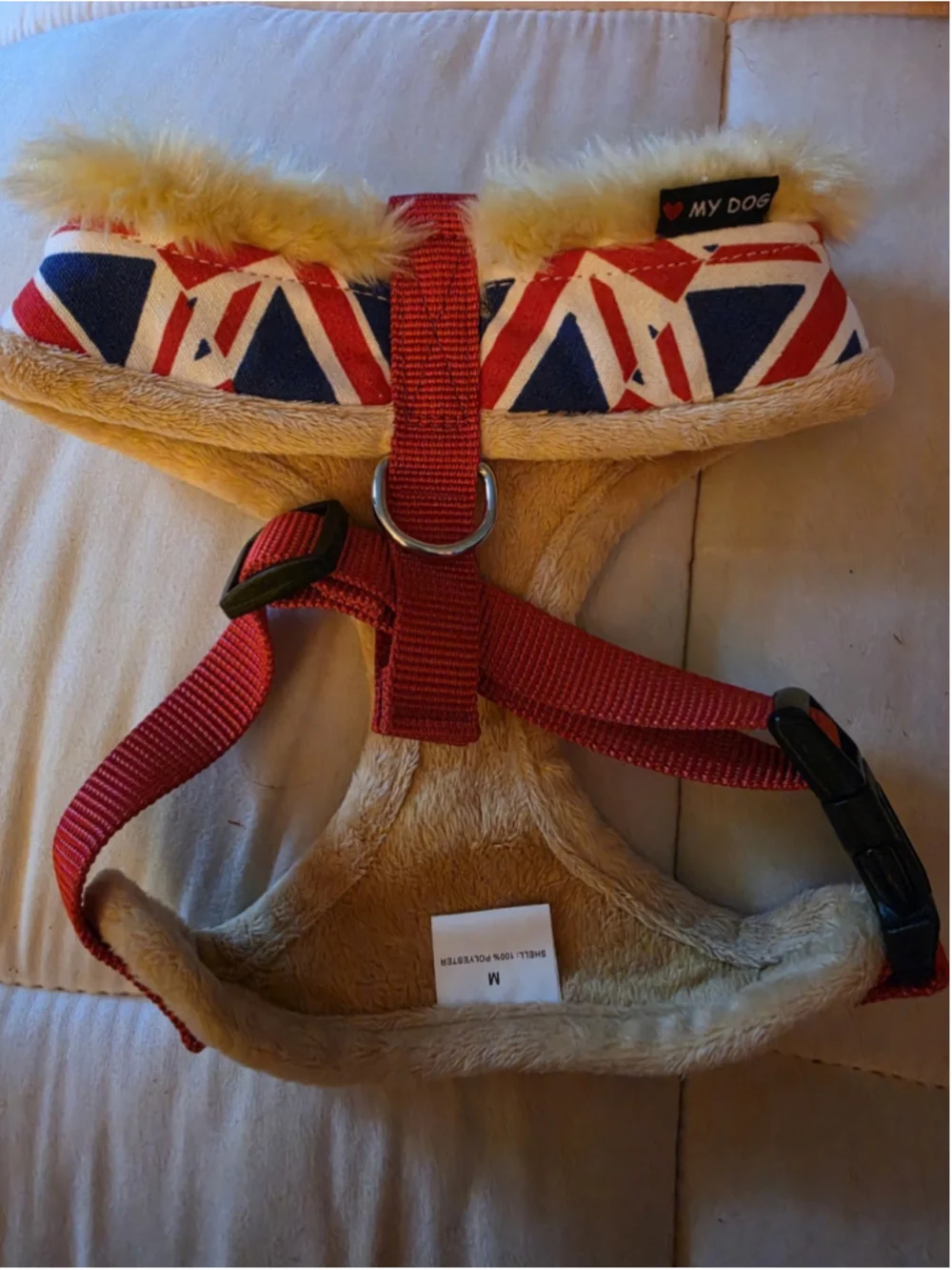 Union Jack Patriotic Dog Harness ❤️ My Dog Over-the-Head Vest Faux Fur Medium